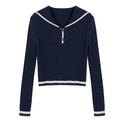 Puloveri Sieviešu jūrnieku apkakle ar apgrieztu augstu vidukli ar garām piedurknēm Trikotāža Rudens Ziemas Korejas modes Virsdrēbes Džemperi