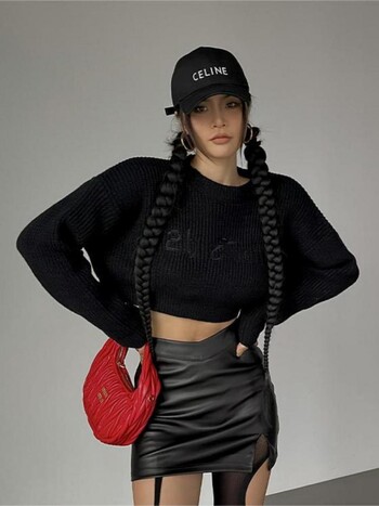 Yedinas Streetwear Print Letter Crop Top Пуловер Дамски плетени горнища Изрязани пуловери Есен 2023 Ретро корейски модни джъмпери