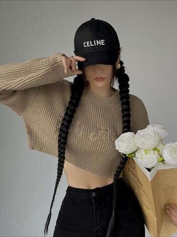 Yedinas Streetwear Print Letter Crop Top Пуловер Дамски плетени горнища Изрязани пуловери Есен 2023 Ретро корейски модни джъмпери