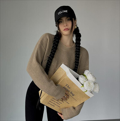 Yedinas Streetwear Skraćeni gornji pulover s printom slova Ženske pletene majice Skraćeni puloveri Jesen 2023. Vintage korejski modni džemper