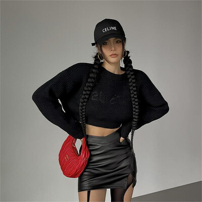 Yedinas Streetwear Skraćeni gornji pulover s printom slova Ženske pletene majice Skraćeni puloveri Jesen 2023. Vintage korejski modni džemper