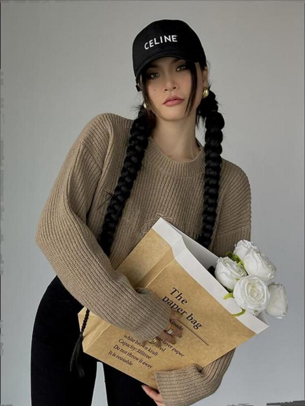 Yedinas Streetwear Skraćeni gornji pulover s printom slova Ženske pletene majice Skraćeni puloveri Jesen 2023. Vintage korejski modni džemper