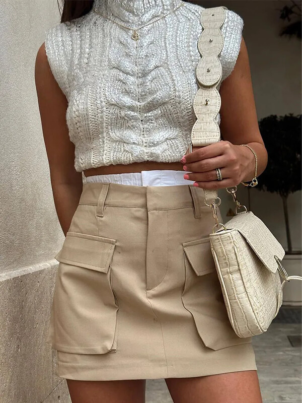 Metālisks bezpiedurkņu trikotāžas, apgriezts džemperis, sieviešu statīvs apkakle, slaida modes tamborēta pulovera veste High Street īsa veste