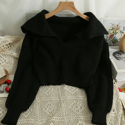 Sieviešu džemperi V-veida kakla izgriezumā, 5 krāsu džemperi koledžas saldais rudens maigs franču stila trikotāžas apģērbs, viss atbilst šiks ikdienas atpūtai