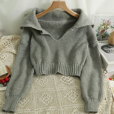 Sieviešu džemperi V-veida kakla izgriezumā, 5 krāsu džemperi koledžas saldais rudens maigs franču stila trikotāžas apģērbs, viss atbilst šiks ikdienas atpūtai