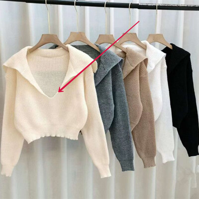 Sieviešu džemperi V-veida kakla izgriezumā, 5 krāsu džemperi koledžas saldais rudens maigs franču stila trikotāžas apģērbs, viss atbilst šiks ikdienas atpūtai