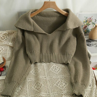 Sieviešu džemperi V-veida kakla izgriezumā, 5 krāsu džemperi koledžas saldais rudens maigs franču stila trikotāžas apģērbs, viss atbilst šiks ikdienas atpūtai