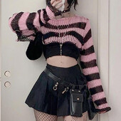 Rockmore Pink Crop Smock Top Y2K estetski slatki pleteni pulover dugih rukava za žene, pulover Vintage odjeća