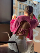 KLALIEN Γυναικεία Πλεκτά Πλεκτά Πλεκτά Πλεκτά Πλεκτά Φθινοπωρινά 2023 Πλεκτά πουλόβερ με μακρυμάνικο κορδόνι μεγάλου μεγέθους