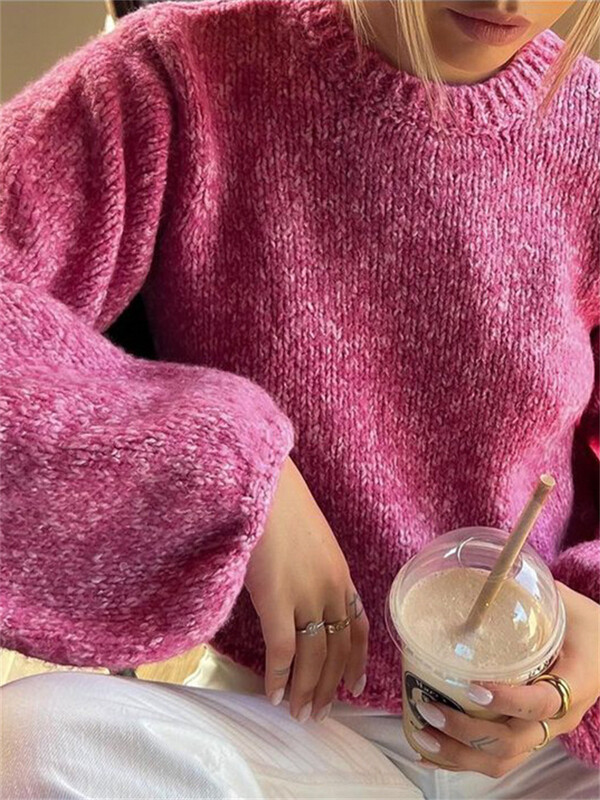 KLALIEN Γυναικεία Πλεκτά Πλεκτά Πλεκτά Πλεκτά Πλεκτά Φθινοπωρινά 2023 Πλεκτά πουλόβερ με μακρυμάνικο κορδόνι μεγάλου μεγέθους
