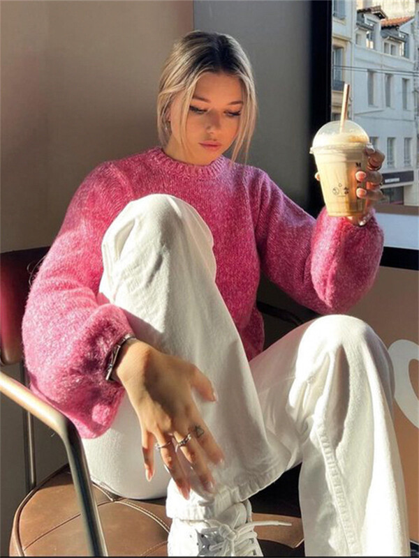 KLALIEN Γυναικεία Πλεκτά Πλεκτά Πλεκτά Πλεκτά Πλεκτά Φθινοπωρινά 2023 Πλεκτά πουλόβερ με μακρυμάνικο κορδόνι μεγάλου μεγέθους