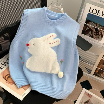 Sweet Lolita Trikotāžas džemperis Veste Sieviešu Kawaii Bunny Print Flower Princess Crop Tops Y2k Estētika Trikotāžas Mētelis Mīlīgs apģērbs