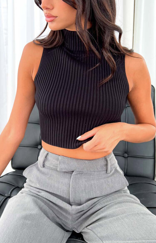 Sieviešu modes trikotāžas, rievotas vestes vienkrāsainas džemperis bez piedurknēm ar apkakli