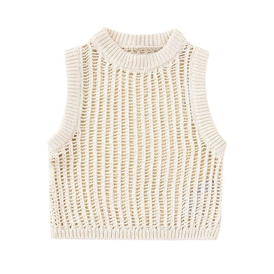 2023 TRAF naiste avatud kootud Crop Vest kampsun Vintage O kaelusega varrukateta naiste vest Šikk topid Mood Harajuku vabaajariided