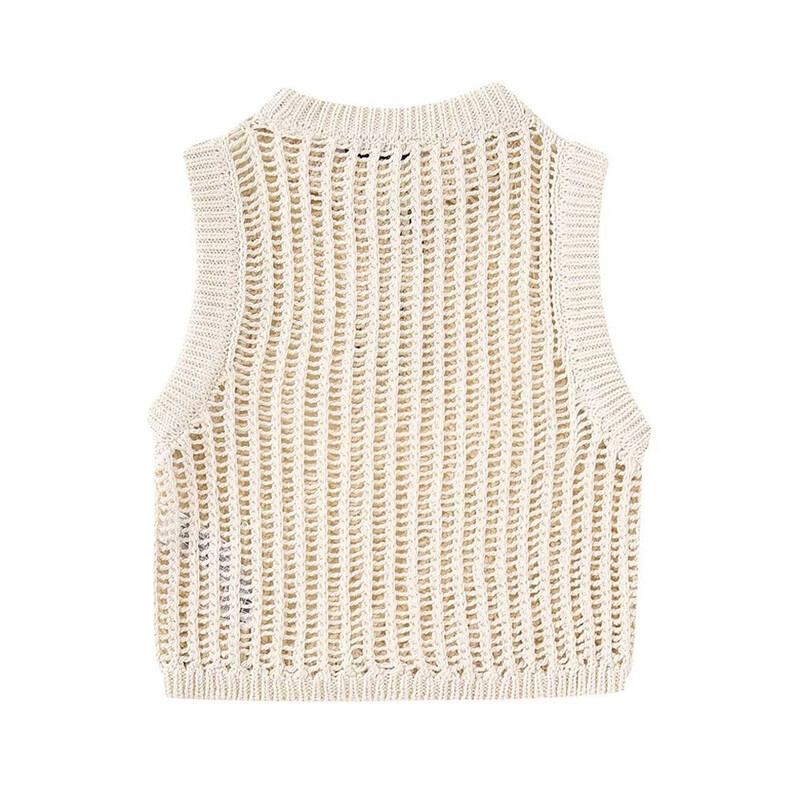 2023 TRAF pentru femei, tricot deschis, vestă, pulover, epocă, cu decolteu O, fără mâneci, vestă pentru femei, topuri șic, haine casual Harajuku