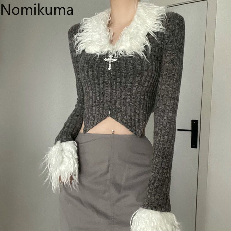 Apgriezts jaciņas mētelis Sieviešu apģērbs ar garām piedurknēm tunika korejiešu Sueter Mujer modes vintage neregulāra adīta džemperu topi Pull Femme