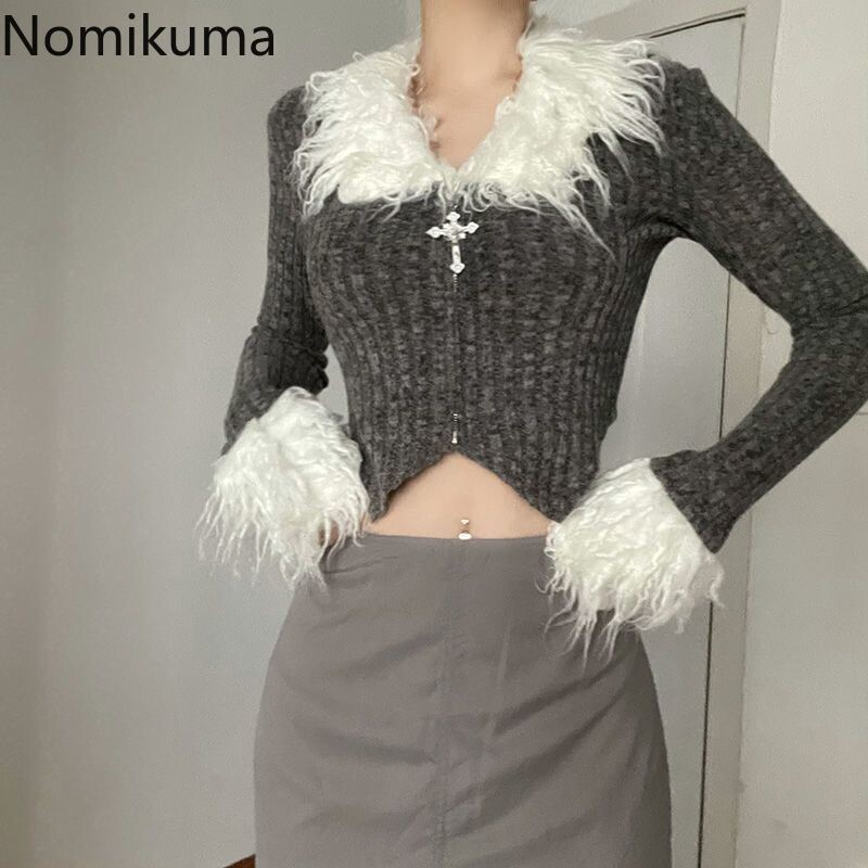 Apgriezts jaciņas mētelis Sieviešu apģērbs ar garām piedurknēm tunika korejiešu Sueter Mujer modes vintage neregulāra adīta džemperu topi Pull Femme