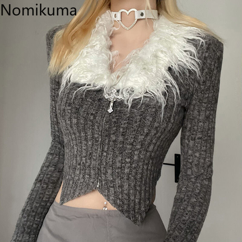 Apgriezts jaciņas mētelis Sieviešu apģērbs ar garām piedurknēm tunika korejiešu Sueter Mujer modes vintage neregulāra adīta džemperu topi Pull Femme