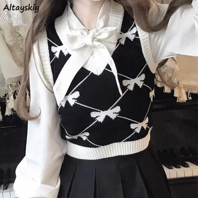 Pulover decupat Veste Femei Subțire Iubita Stil Preppy Tricoturi All-match Ins Nou Toamnă Cozy Chic Ulzzang Bland Fără mâneci