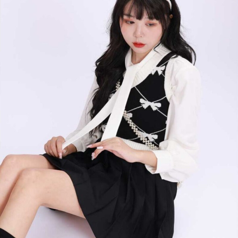 Skraćeni džemper prsluci Ženski uski dragi elegantni stil Pletiva Raznovrsna nova jesen Ugodan šik Ulzzang nježni bez rukava