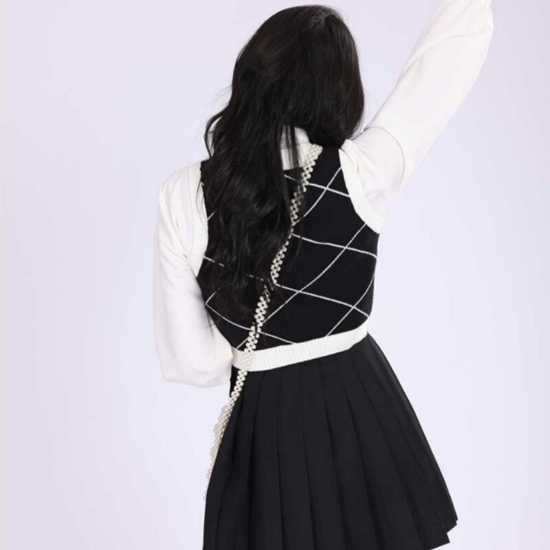 Skraćeni džemper prsluci Ženski uski dragi elegantni stil Pletiva Raznovrsna nova jesen Ugodan šik Ulzzang nježni bez rukava