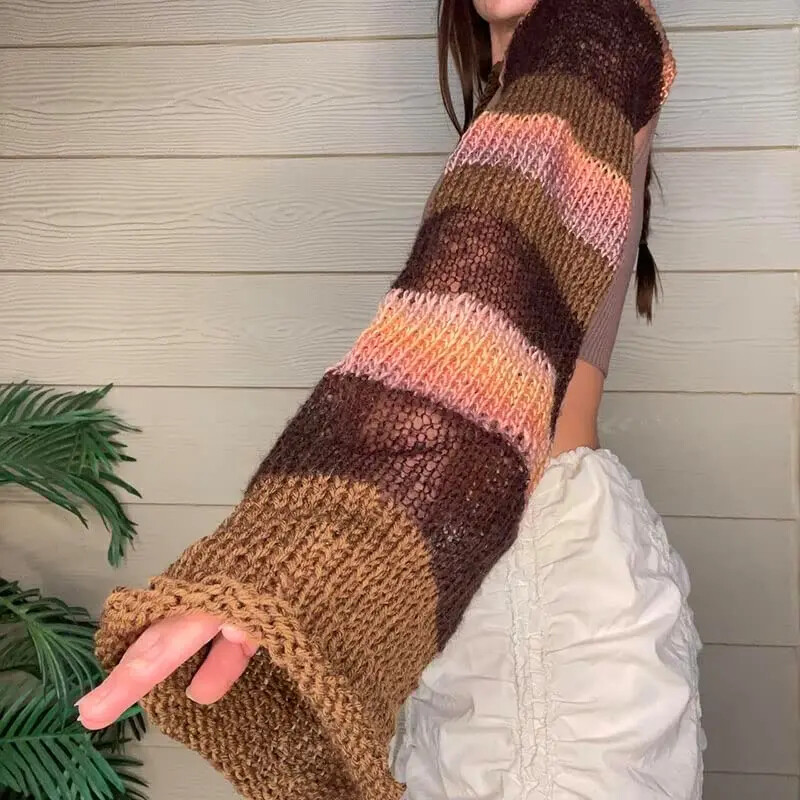 Y2k tricot cu mânecă lungă din umeri Topuri crop pentru femei Top croșetat decupat Pulover transparent Vintage Streetwear Vară Noi haine pentru femei