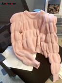 Aotvotee Apgriezts džemperis Sieviešu džemperis Trikotāžas Piedurknēm Ikdienas džemperi ar O veida kakla izgriezumu korejiešu rudens ziemas modes džemperi