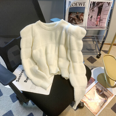 Aotvotee Apgriezts džemperis Sieviešu džemperis Trikotāžas Piedurknēm Ikdienas džemperi ar O veida kakla izgriezumu korejiešu rudens ziemas modes džemperi