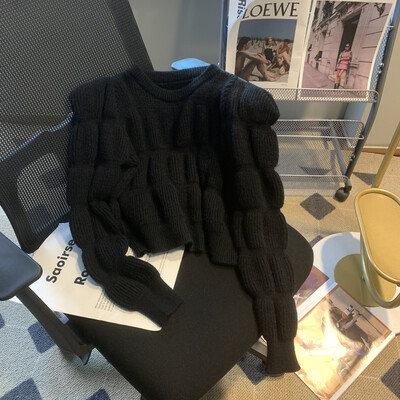 Aotvotee Apgriezts džemperis Sieviešu džemperis Trikotāžas Piedurknēm Ikdienas džemperi ar O veida kakla izgriezumu korejiešu rudens ziemas modes džemperi