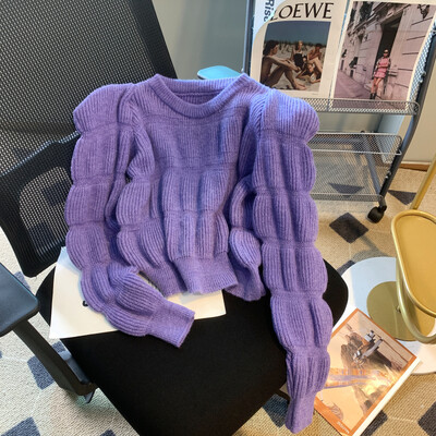 Aotvotee Apgriezts džemperis Sieviešu džemperis Trikotāžas Piedurknēm Ikdienas džemperi ar O veida kakla izgriezumu korejiešu rudens ziemas modes džemperi