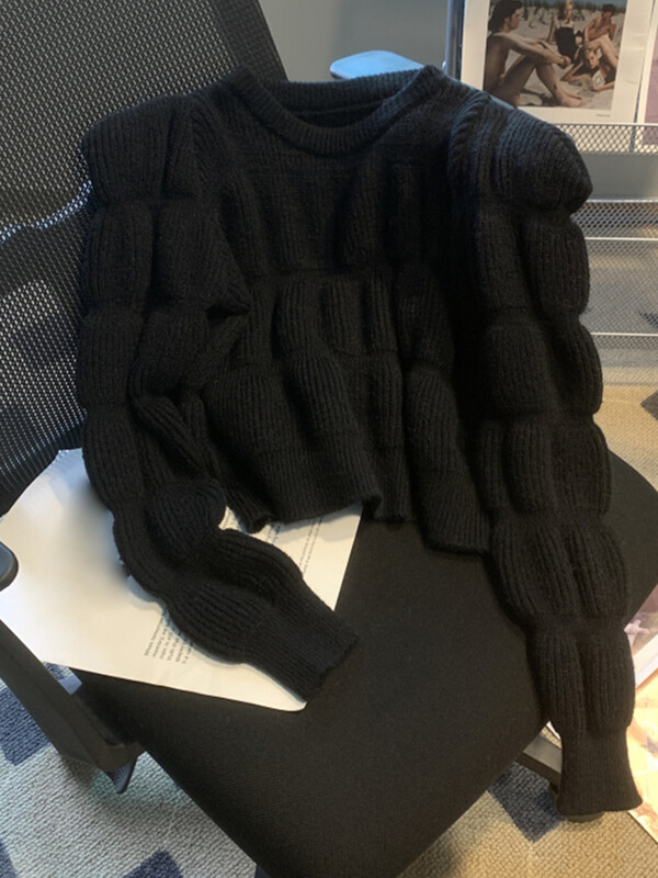 Aotvotee Apgriezts džemperis Sieviešu džemperis Trikotāžas Piedurknēm Ikdienas džemperi ar O veida kakla izgriezumu korejiešu rudens ziemas modes džemperi