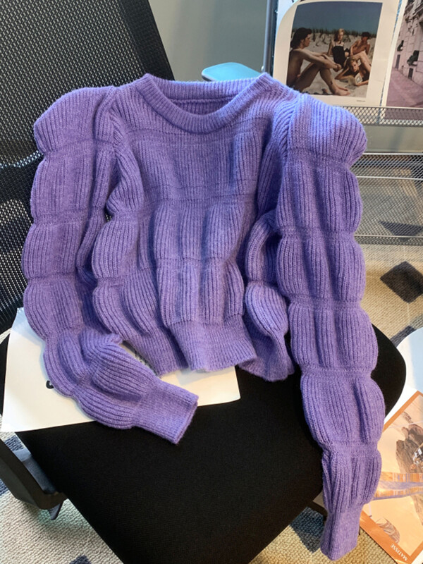 Aotvotee Apgriezts džemperis Sieviešu džemperis Trikotāžas Piedurknēm Ikdienas džemperi ar O veida kakla izgriezumu korejiešu rudens ziemas modes džemperi