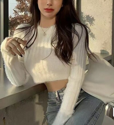 Sieviešu trikotāžas džemperi vienkrāsaini, saldi sieviešu džemperi ar garām piedurknēm, džemperis ar apkakli un džemperi Apgriezti topi rudens jaunums