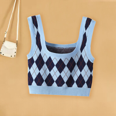 Kampsun Vest Naiste Noored Sweet Cropped All Match Street Wear Rannarõivad Disain Kootud Kevadmood Ulzzang Mujer Argyle Ins