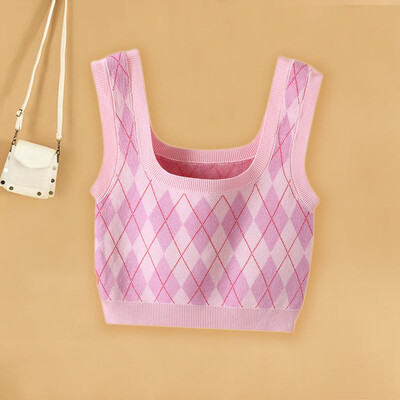 Kampsun Vest Naiste Noored Sweet Cropped All Match Street Wear Rannarõivad Disain Kootud Kevadmood Ulzzang Mujer Argyle Ins