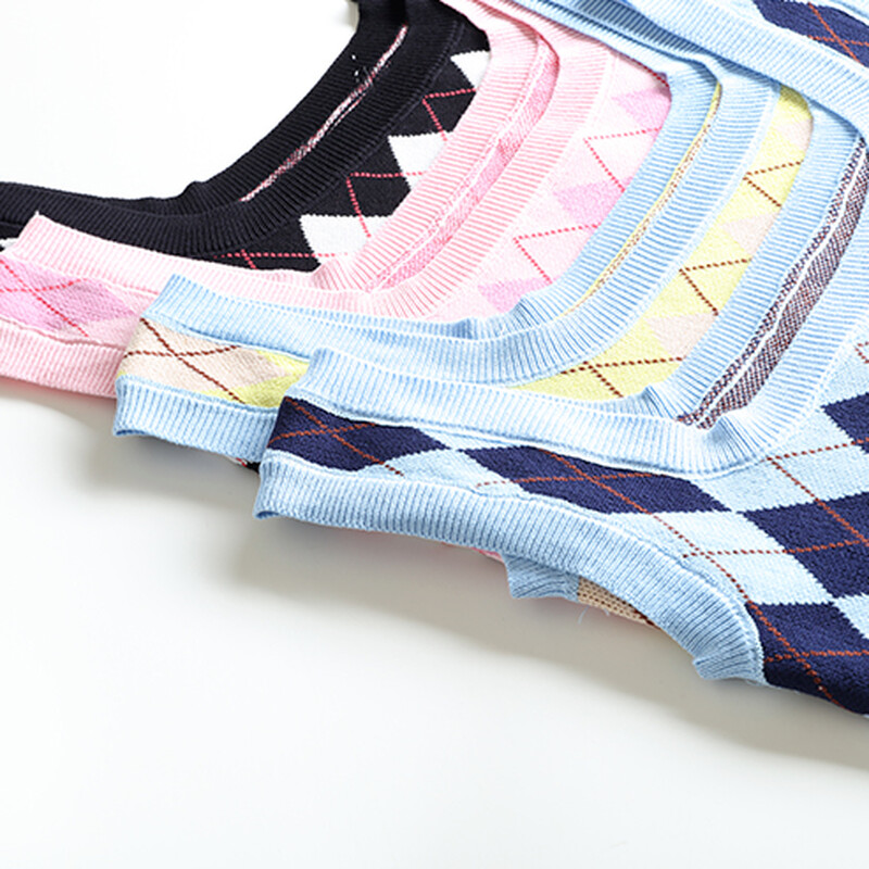 Pulover Vest Žene Mlade Slatko Ošišana Ulična odjeća Dizajn odjeće za plažu Pletena proljetna moda Ulzzang Mujer Argyle Ins