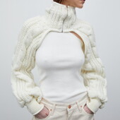 Dourbesty šiks plecu džemperis sievietēm ar garām piedurknēm bruņurupucis ar atvērtu priekšējo rāvējslēdzēju jaciņa trikotāžas džemperis, roku sildītājs, apgriezts topus