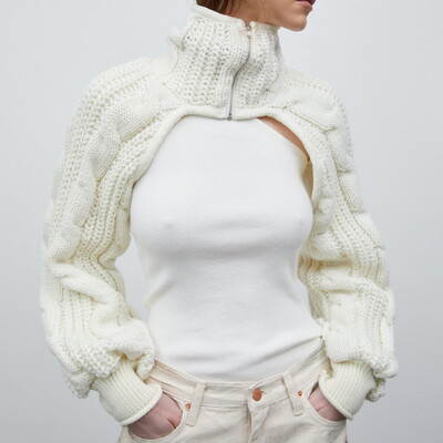 Dourbesty šiks plecu džemperis sievietēm ar garām piedurknēm bruņurupucis ar atvērtu priekšējo rāvējslēdzēju jaciņa trikotāžas džemperis, roku sildītājs, apgriezts topus