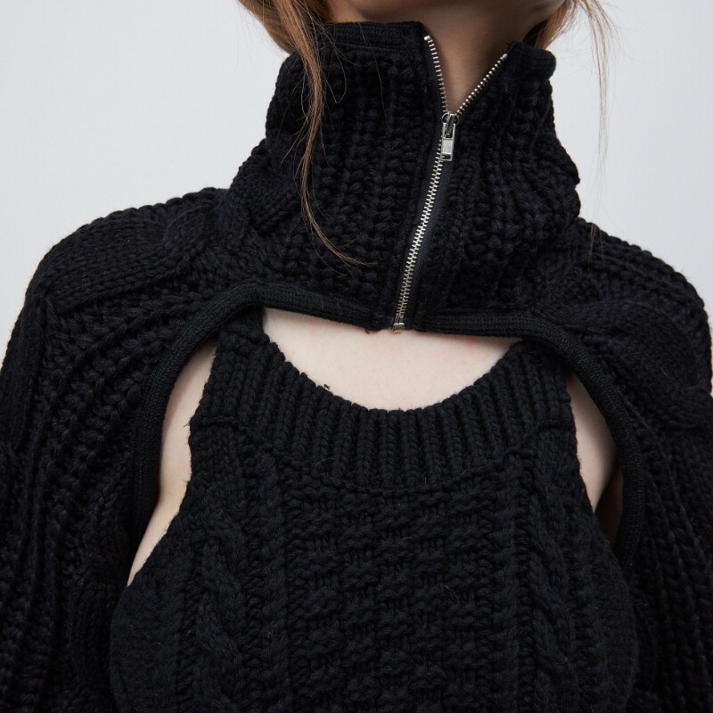 Dourbesty šiks plecu džemperis sievietēm ar garām piedurknēm bruņurupucis ar atvērtu priekšējo rāvējslēdzēju jaciņa trikotāžas džemperis, roku sildītājs, apgriezts topus