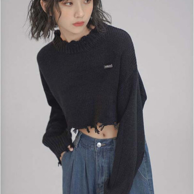 Φούντα Cropped Πουλόβερ Γυναικεία High Street Y2k Ρούχα Πλεκτά Φθινοπωρινά Ρούχα Harajuku Casual Πουλόβερ Pull Femme All-match Νέο