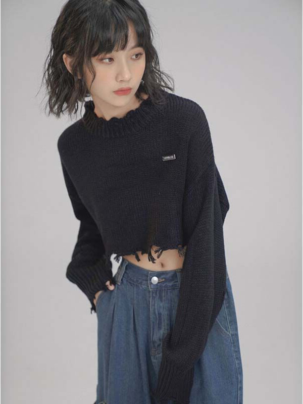 Φούντα Cropped Πουλόβερ Γυναικεία High Street Y2k Ρούχα Πλεκτά Φθινοπωρινά Ρούχα Harajuku Casual Πουλόβερ Pull Femme All-match Νέο