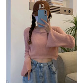 Pletena majica s lepršavim rukavima u francuskom stilu, ženski dizajn za proljeće i jesen Sensibility Pure Desire Skraćeni pulover s dugim rukavima