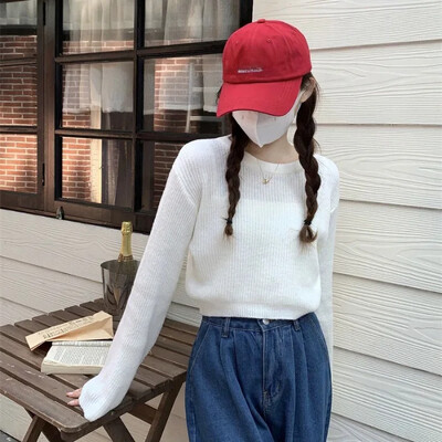 Pletena majica s lepršavim rukavima u francuskom stilu, ženski dizajn za proljeće i jesen Sensibility Pure Desire Skraćeni pulover s dugim rukavima