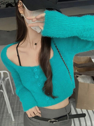 Pulovere Femei Sexy Slim De bază Confortabil Simplu Pur Casual Decupat All-match Stil coreean Moda Tender Toamna Pulover Fete fierbinți