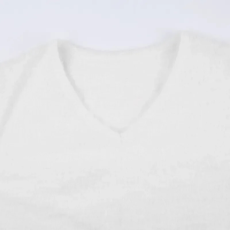 Hosszú ujjú, fehér női pulóver őszi tél puha meleg ruhák pulóverek V nyakú karcsú kötött vágás felsők Pull Femme