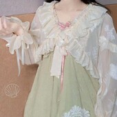 Kardigan s naborima Ženski skraćeni estetski krem za sunčanje Nježna slatka djevojka Fairycore Popularni puf rukavi Nježni tanki ljetni Lolita stil