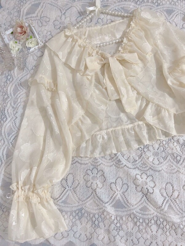 Kardigan s naborima Ženski skraćeni estetski krem za sunčanje Nježna slatka djevojka Fairycore Popularni puf rukavi Nježni tanki ljetni Lolita stil