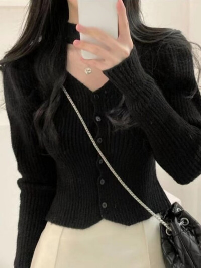 Elegantni džemperi s jednim kopčanjem Ženski džemperi Y2k halteri Uski ležerni pleteni korejski modni pull Femme top Sueter