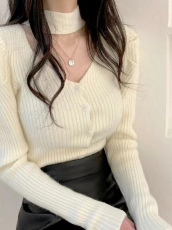 Elegantni džemperi s jednim kopčanjem Ženski džemperi Y2k halteri Uski ležerni pleteni korejski modni pull Femme top Sueter