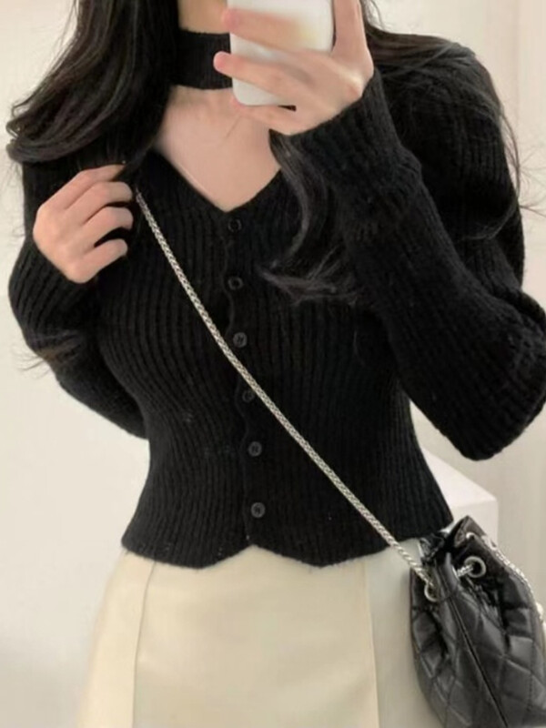 Elegantni džemperi s jednim kopčanjem Ženski džemperi Y2k halteri Uski ležerni pleteni korejski modni pull Femme top Sueter